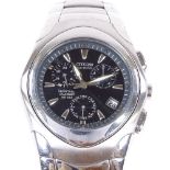 CITIZEN - a stainless steel Eco-drive WR100 perpetual calendar quartz chronograph wristwatch, ref.