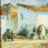 Buset, oil on canvas, French farmhouse, signed, 8.5" x 10", framed Very good condition