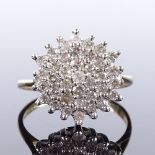 A 9ct gold diamond cluster ring, total diamond content approx 0.5ct, maker's marks HOP, hallmarks