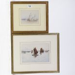 F Norie, watercolour, marine, signed, 5" x 6", and Frances Nesbitt, watercolour, barges Dordrecht,
