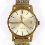 OMEGA - a Vintage gold plated stainless steel Geneve automatic wristwatch, silvered dial with gilt