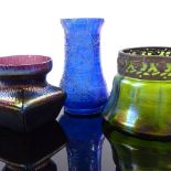 3 pieces of Loetz iridescent glass, largest height 13cm (3) All 3 vases have tiny rim chips but no