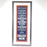 An original First War Period Parliamentary Recruiting Committee poster "Enlist Now", image size 72cm