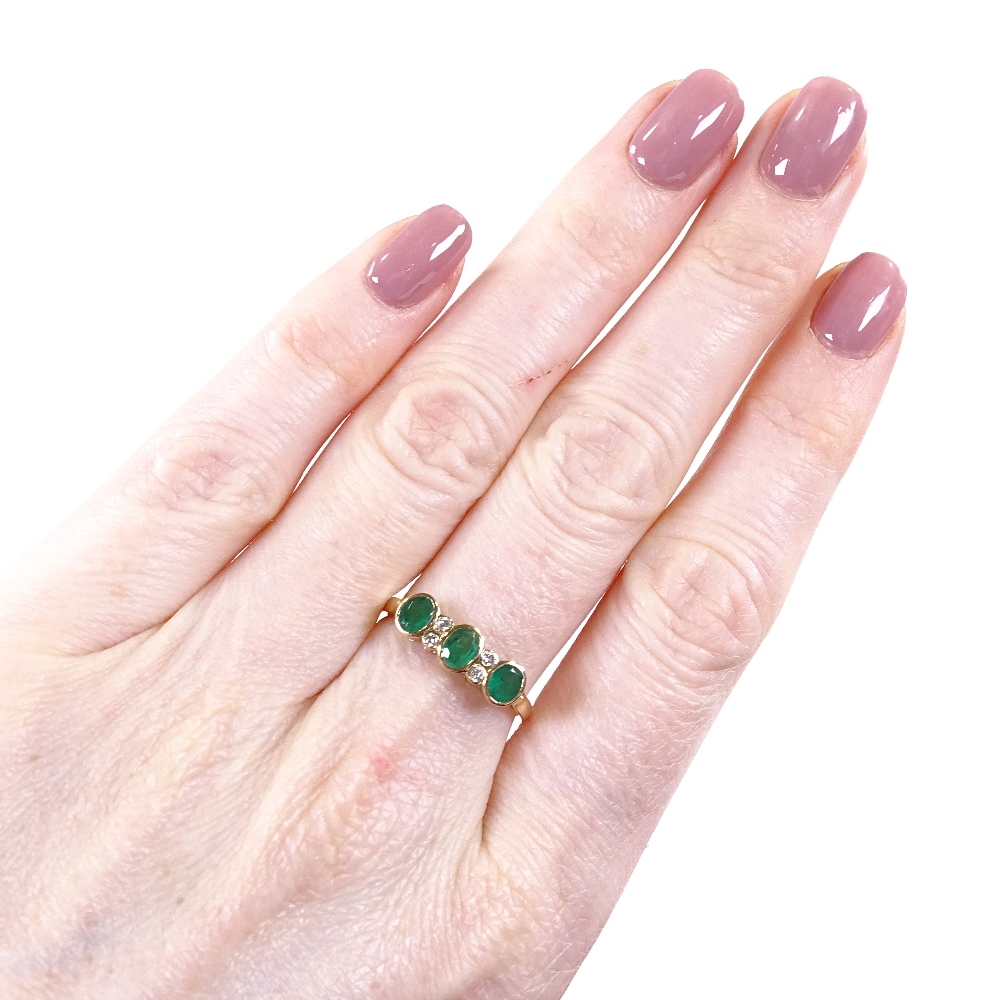 An 18ct gold 7-stone emerald and diamond half hoop ring, total diamond content approx 0.04ct, - Image 4 of 4