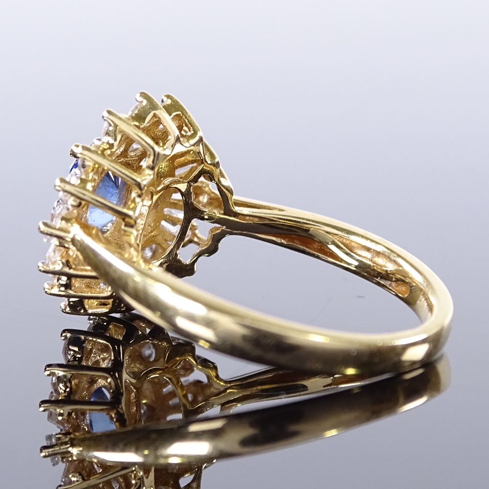 An Iliana 18ct gold Ceylon blue sapphire and diamond cluster ballerina cocktail ring, set with round - Image 2 of 4