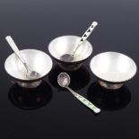 3 Volmer Bahner Danish vermeil sterling silver and white enamel salt bowls, and 3 unrelated silver