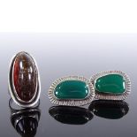 A pair of A Ring Danish sterling silver chrysoprase cufflinks, and a Carl Ove Frysdensberg