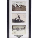 3 original Second War Period fighter aircraft photographs with original signatures, mounted in a