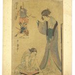 Utamaro (1753 - 1806), woodblock print, mother and child killing a rat, 14.5" x 10", unframed