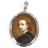 Anthony Van Dyck, a portrait miniature of the artist on ivory, 19th century or earlier, indistinctly