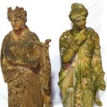 A pair of terracotta Classical garden figures, height 142cm, one with square pedestal, height 50cm