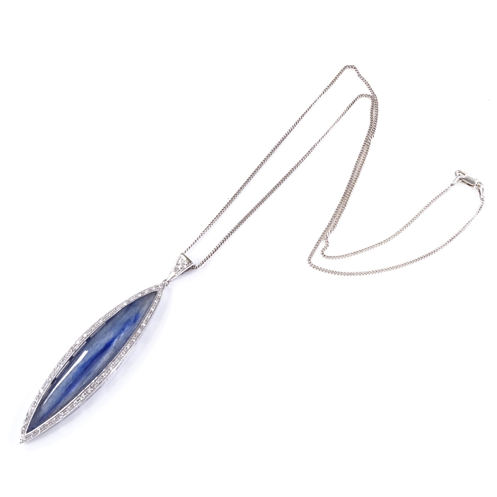 A modern 18ct white gold marquise-cut kyanite shard and diamond cluster pendant necklace, on - Image 3 of 4