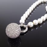 A Thomas Sabo sterling silver pearl and CZ disco ball necklace, chain length 92cm, 136.9g Very