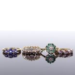 4 9ct gold stone set rings, 11.3g total (4) All in good overall condition, graduated 5-stone ring