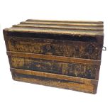 Early Louis Vuitton wood and metal-bound travelling trunk, original label inside, serial no. 141019,