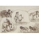 Achille Gilbert, pen and ink horse studies, signed and dated 1857, 7" x 10" Several tiny fox marks