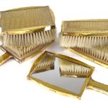 An Asprey's shagreen silver-gilt 5-piece dressing table set, including hand mirror and brushes,