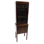 A narrow Edwardian mahogany display cabinet with drawers under, width 45cm
