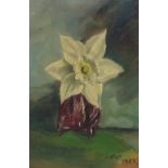 Mid-20th century oil on canvas, flowerhead, signed with monogram RB, dated 1959, 10" x 7", framed