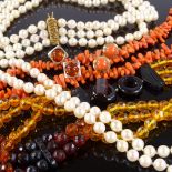 Various jewellery, including pearl with gold clasps, coral necklace etc Lot sold as seen unless