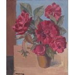 Harold Wood, oil on board, still life pot plant, signed, 11" x 9", framed Very good condition