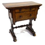 A 19th century rosewood 2 drawer side table on stretcher base, width 71cm