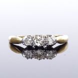 An 18ct gold 3-stone diamond ring, total diamond content approx 0.12ct, setting height 3.6mm, size