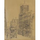 Ernest Blackey, pencil drawing, Holborn 1913, signed, 6.5" x 4.25", framed Paper discoloured, no