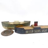 2 First War Period painted metal collecting boxes for the British Sailors' Society, length 36cm, and