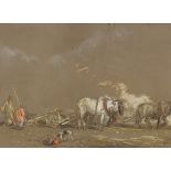 James Duffield Hardy (1798 - 1863), crayon/pastel on brown paper, ploughing scene, old label