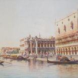 Umberto Ongania, watercolour, The Doge's Place Venice, signed, 7.5" x 15", framed Very good