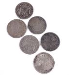 6 Spanish silver 18th and 19th century 8 reales coins