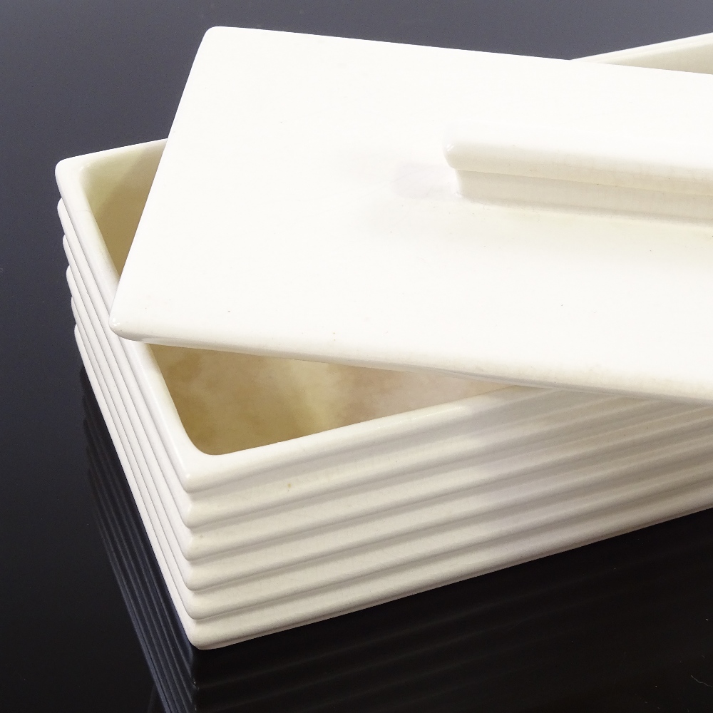 Keith Murray for Wedgwood, cream ceramic rectangular box and cover, ribbed form, signed, length 18.