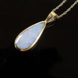 An 18ct gold pair-cut cabochon opal pendant necklace, on sterling silver gilt chain, maker's marks