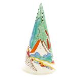 A Clarice Cliff for Wilkinson Chalet pattern conical sugar shaker, height 14cm Very good original