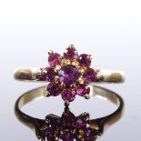 A 9ct gold pink topaz cluster flowerhead ring, setting height 10.3mm, size Q, 2.5g Very good