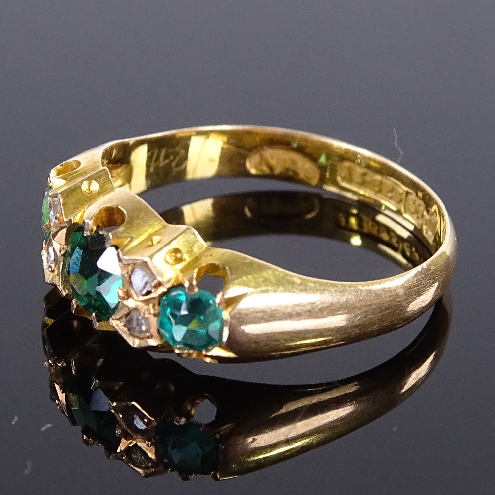 A Victorian 15ct gold 7-stone emerald and diamond half hoop ring, maker's marks NBs, hallmarks - Image 2 of 4