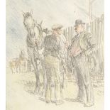 Frank Reynolds (1876 - 1953), 2 pencil/crayon drawings, street scenes, largest 6" x 5", mounted Very