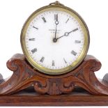 A Victorian brass drum-cased clock, by Henry Marc of Paris, on scroll carved oak stand, height 13cm
