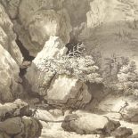 19th century English School, watercolour/grey wash, Scottish mountain landscape, unsigned, 8" x 13",