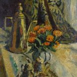 Keller, oil on canvas, still life, signed, 29" x 23.5", unframed Several small patch repairs,