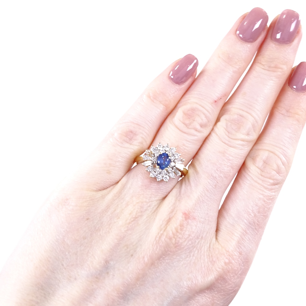 An Iliana 18ct gold Ceylon blue sapphire and diamond cluster ballerina cocktail ring, set with round - Image 4 of 4