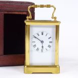 French brass-cased carriage clock, 8-day movement, case height 11cm with leather travelling case and