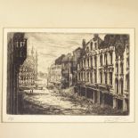 French School, a pair of engravings, First War Period bomb damaged street scenes, indistinctly