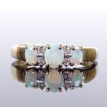 A 9ct gold 7-stone cabochon opal and diamond dress ring, setting height 5.1mm, size O, 2.7g Very