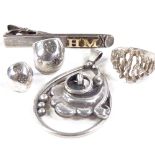 An S Christian Fogh Danish sterling silver floral pendant, a Hermann Siersbol sterling ring, 2