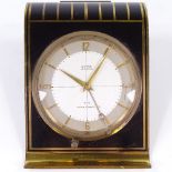Cyma Amic 8-15 brass and enamel-cased travelling clock, case width 9cm