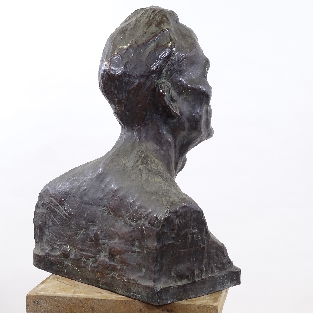 F Martinez, patinated bronze bust of a man, signed with Fonderie Des Artistes Paris Foundry mark, - Image 2 of 5