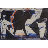 Pauline Hall (American 1918 - 2007), woodcut print, prize bull, artist's proof, signed in pencil, 9"