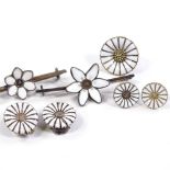 Various white enamel daisy pattern jewellery, including A Dragsted Danish sterling brooches, a Georg